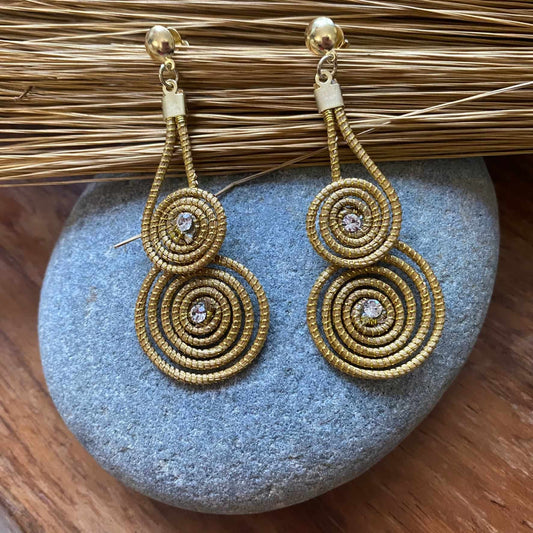 Boucles d'oreilles Capim Dourado 2 mandalas cristal diamant superposés