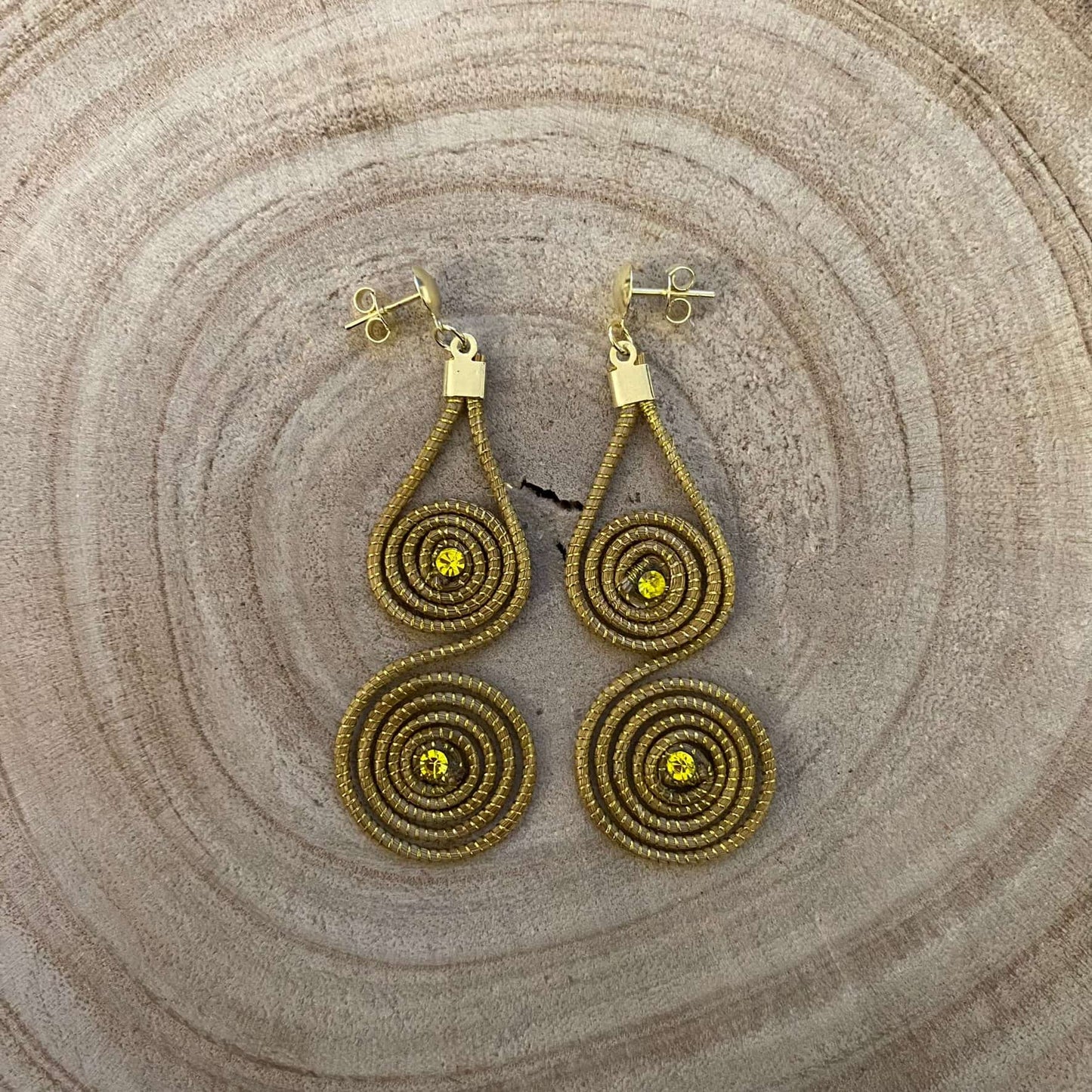 Boucles d'oreilles Capim Dourado mandalas cristal citrine