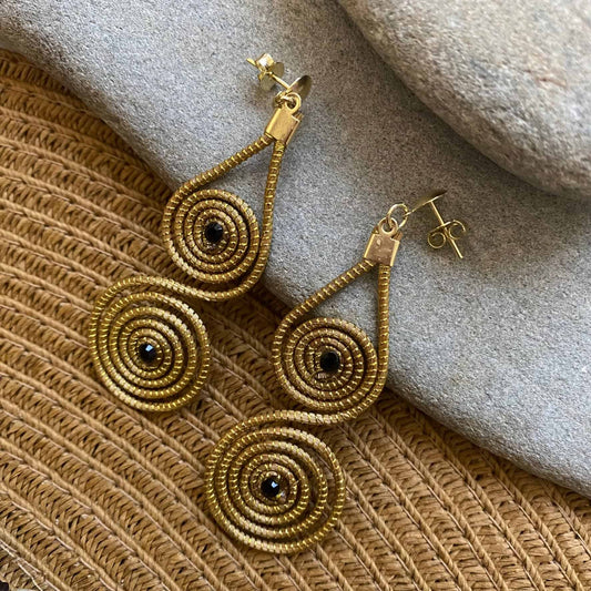 Boucles d'oreilles Capim Dourado mandalas cristal noir