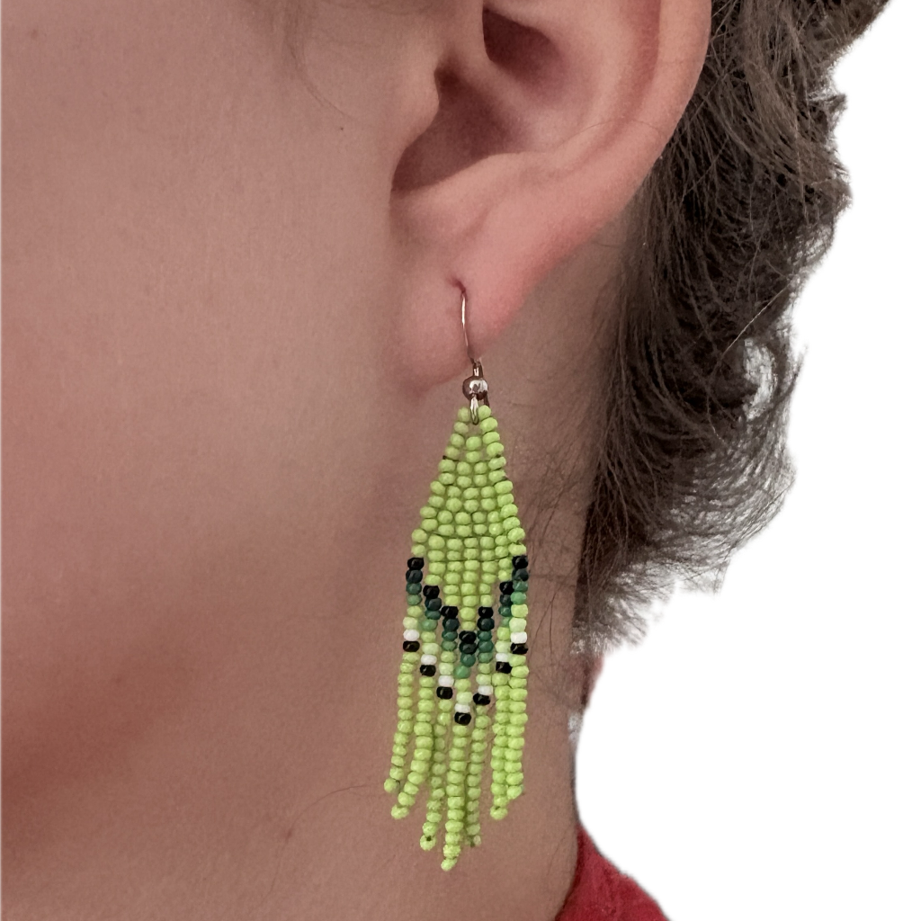 Boucles-oreilles-perles-verre-Franges-vert-blanc-1