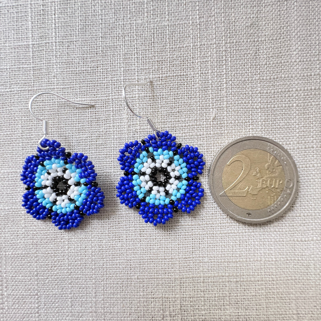 Boucles oreilles fleur bleue 3