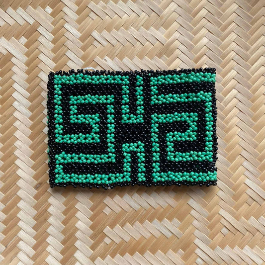 Bracelet en perles de verre (Miçanga) - moyenne taille - vert et noir - Ethnie Kayapo