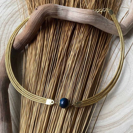 Collier Capim Dourado 4 lignes - pierre naturelle oeil de tigre bleu