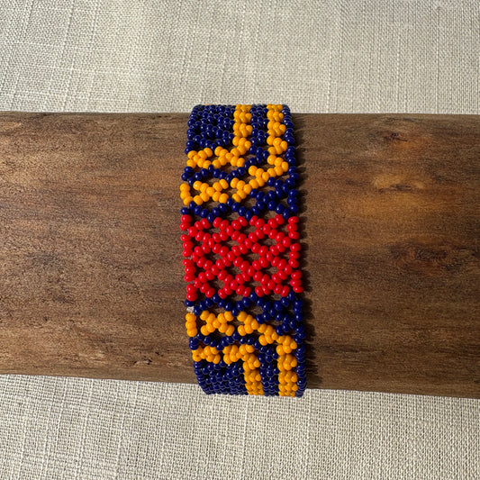 Paire de Bracelets en perles de verre (Miçanga) - fin bleu rouge et jaune - Ethnie Mehinako