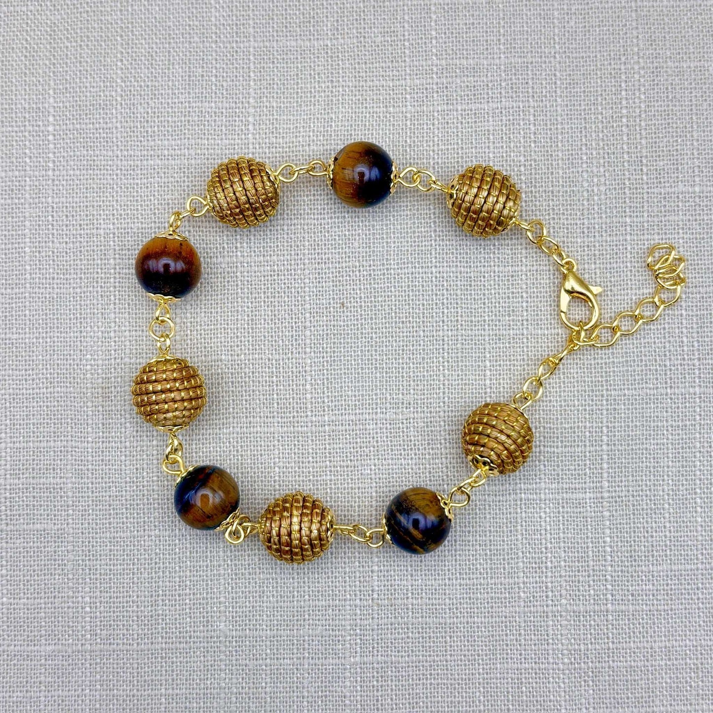 Bracelet Capim Dourado - boules et pierres naturelles Oeil de Tigre