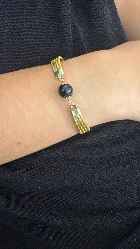 Bracelet Capim Dourado - pierre naturelle Agate noire