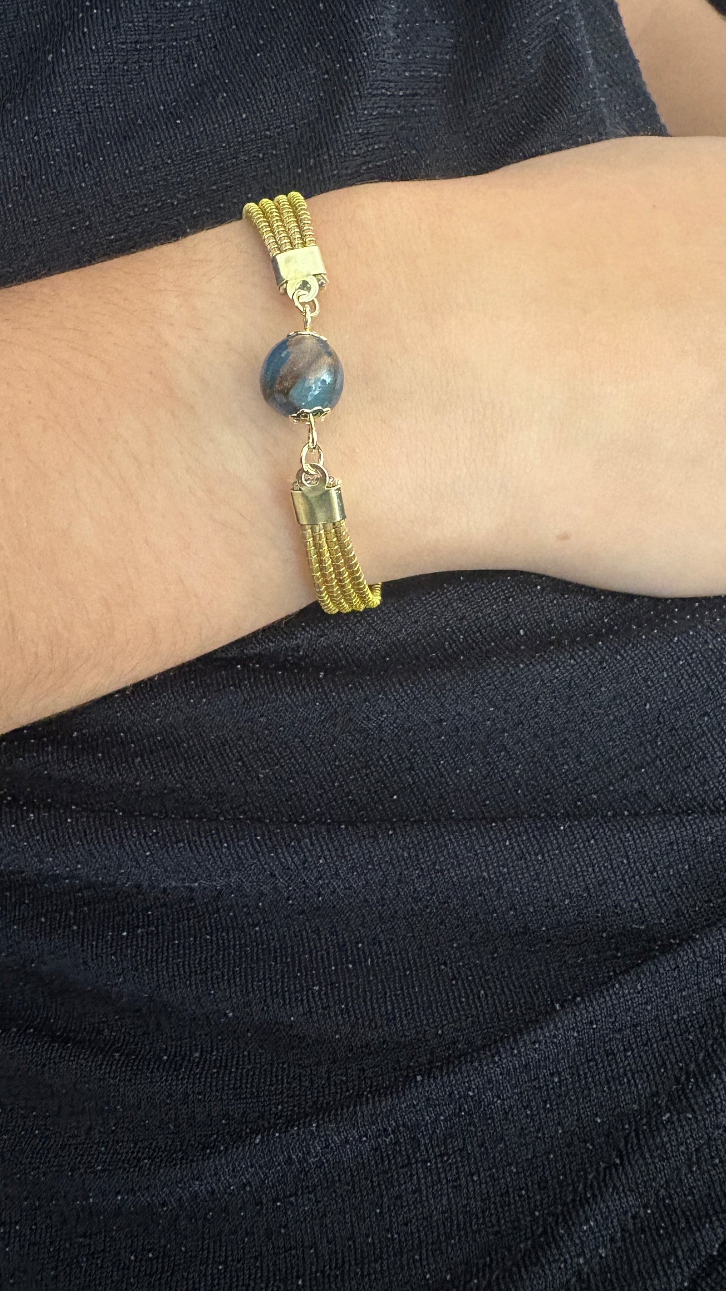 Bracelet Capim Dourado - pierre naturelle Agate blue lace