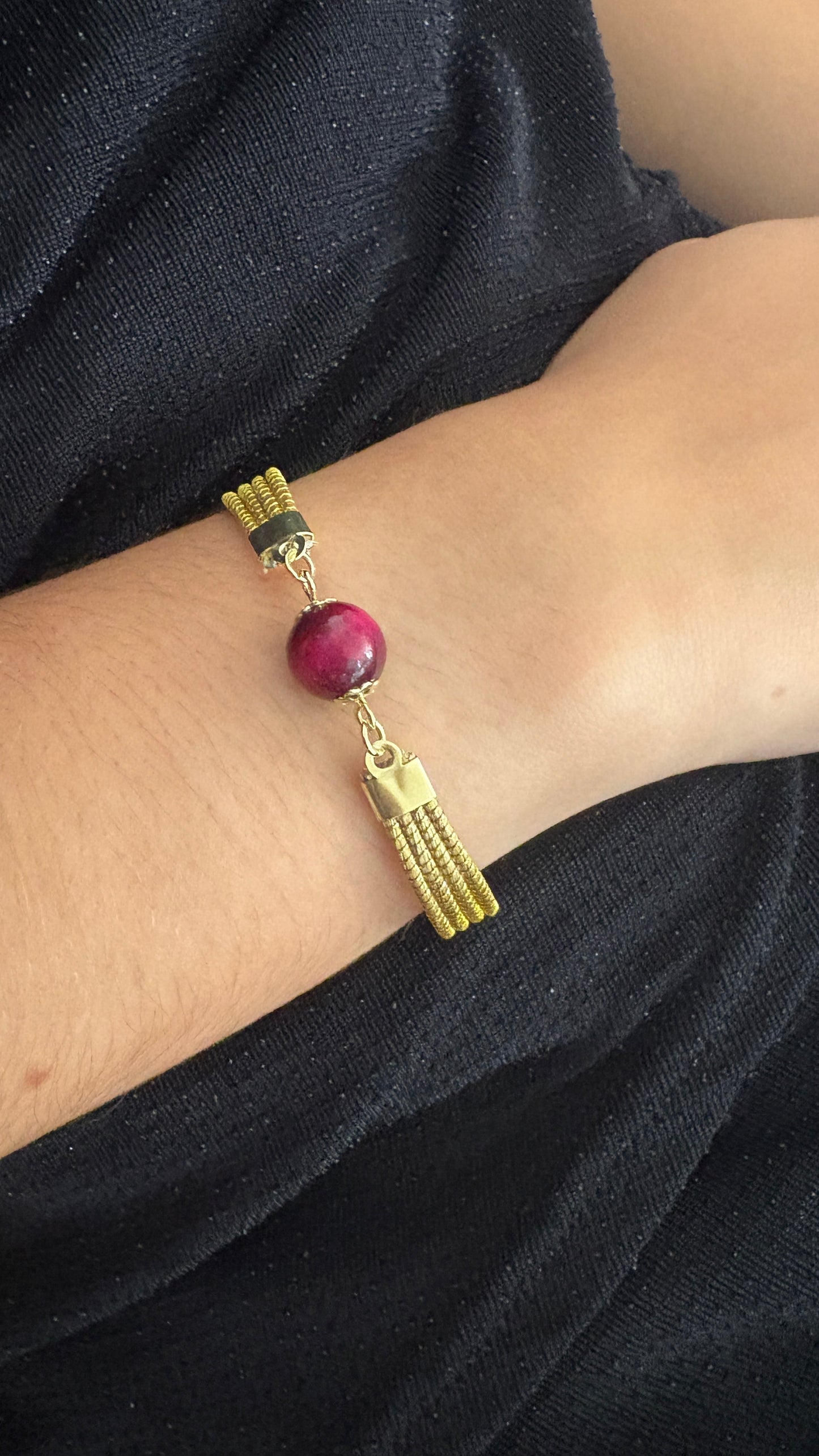 Bracelet Capim Dourado - pierre naturelle Oeil de tigre rubis