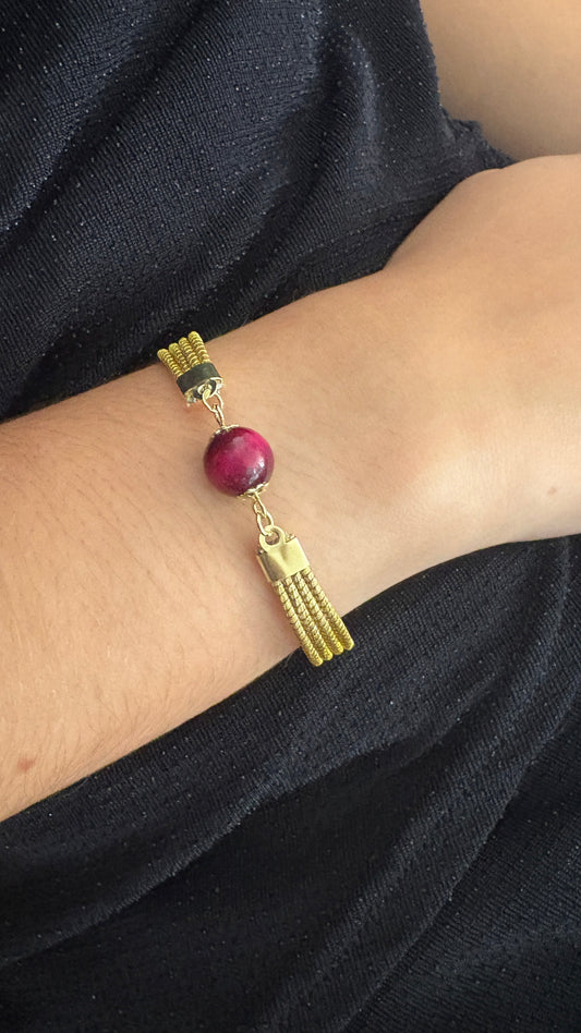 Bracelet Capim Dourado - pierre naturelle Oeil de tigre rubis