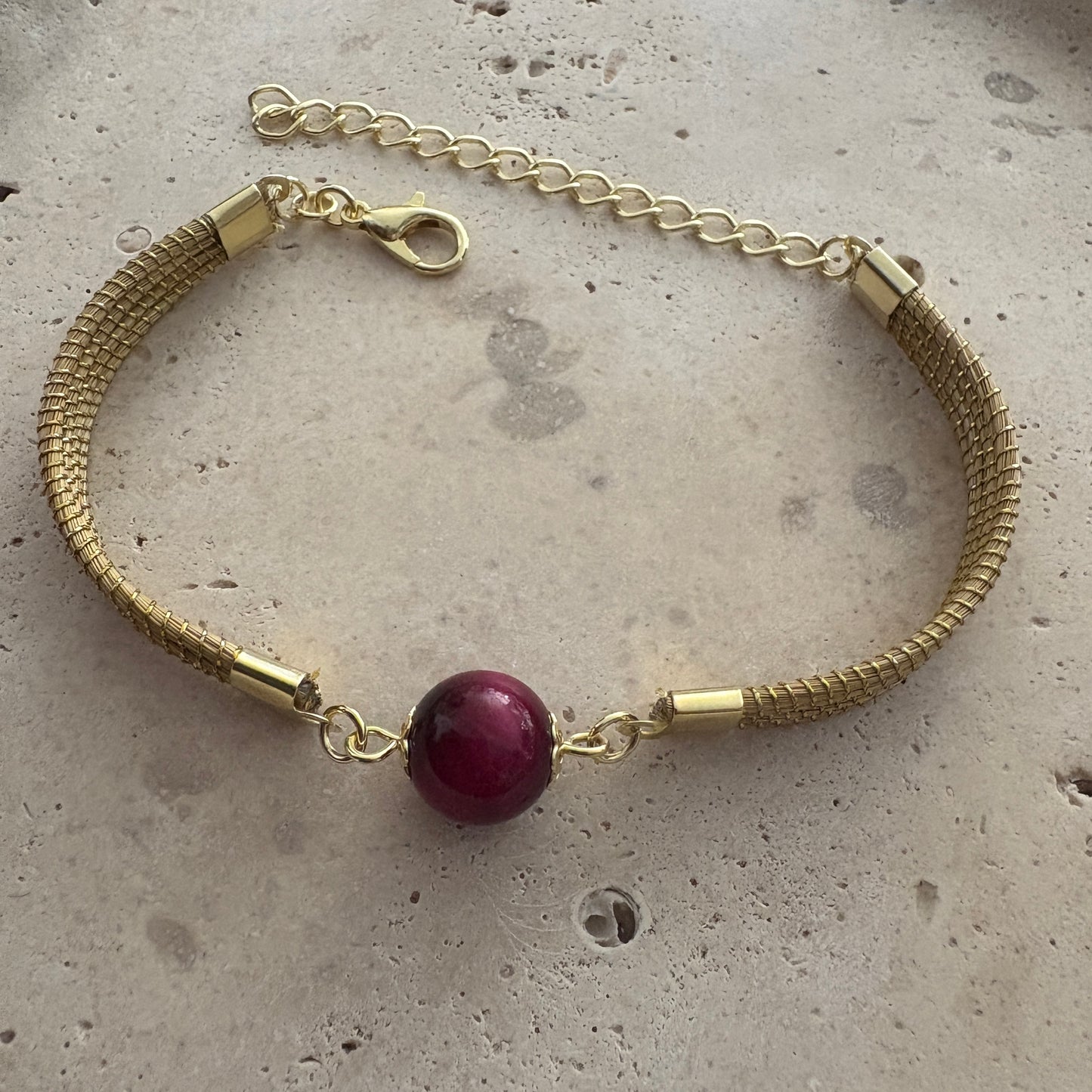 Bracelet Capim Dourado - pierre naturelle Oeil de tigre rubis