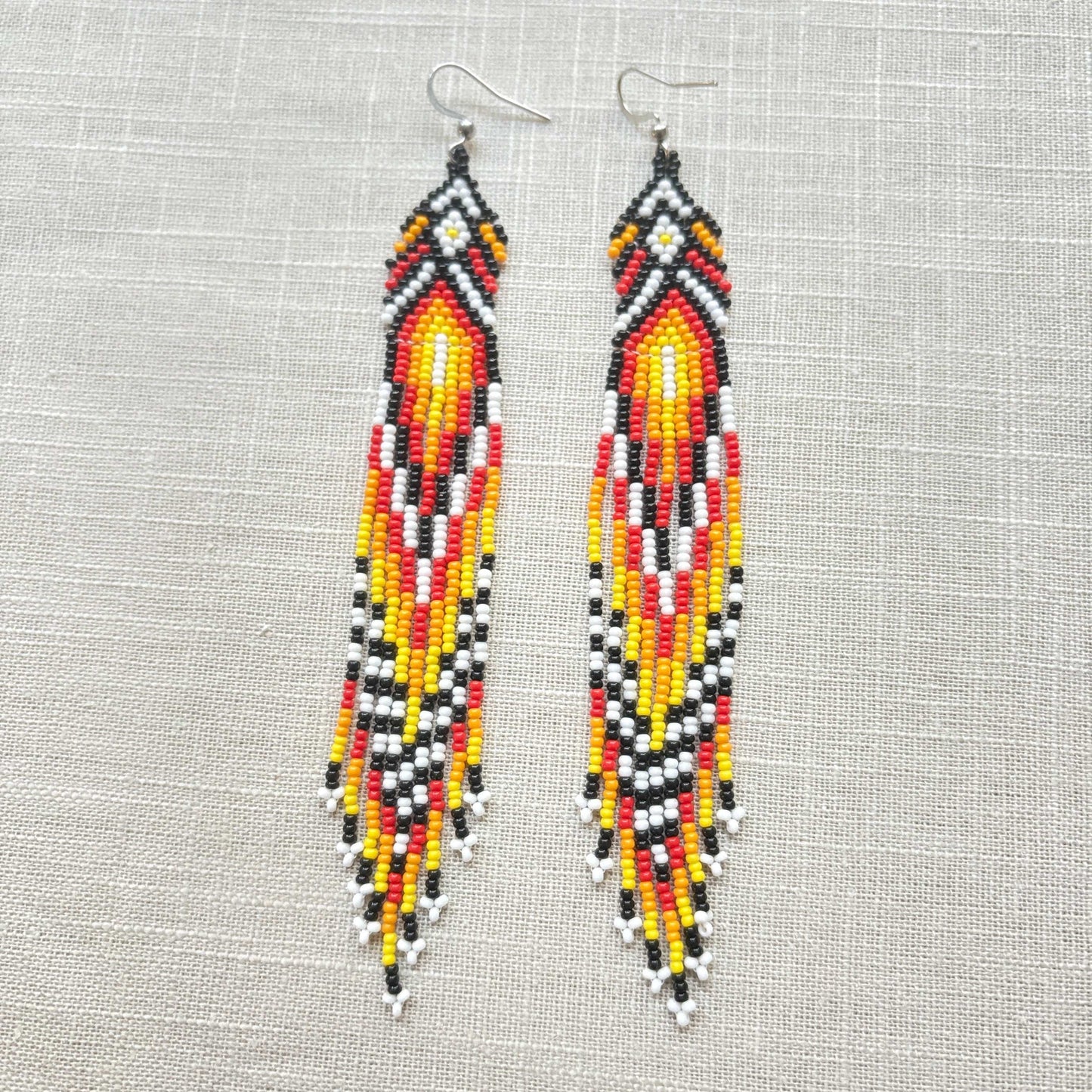 Boucles d'oreilles en perles de verre (Miçanga) - Franges multicolores - Ethnie Borari