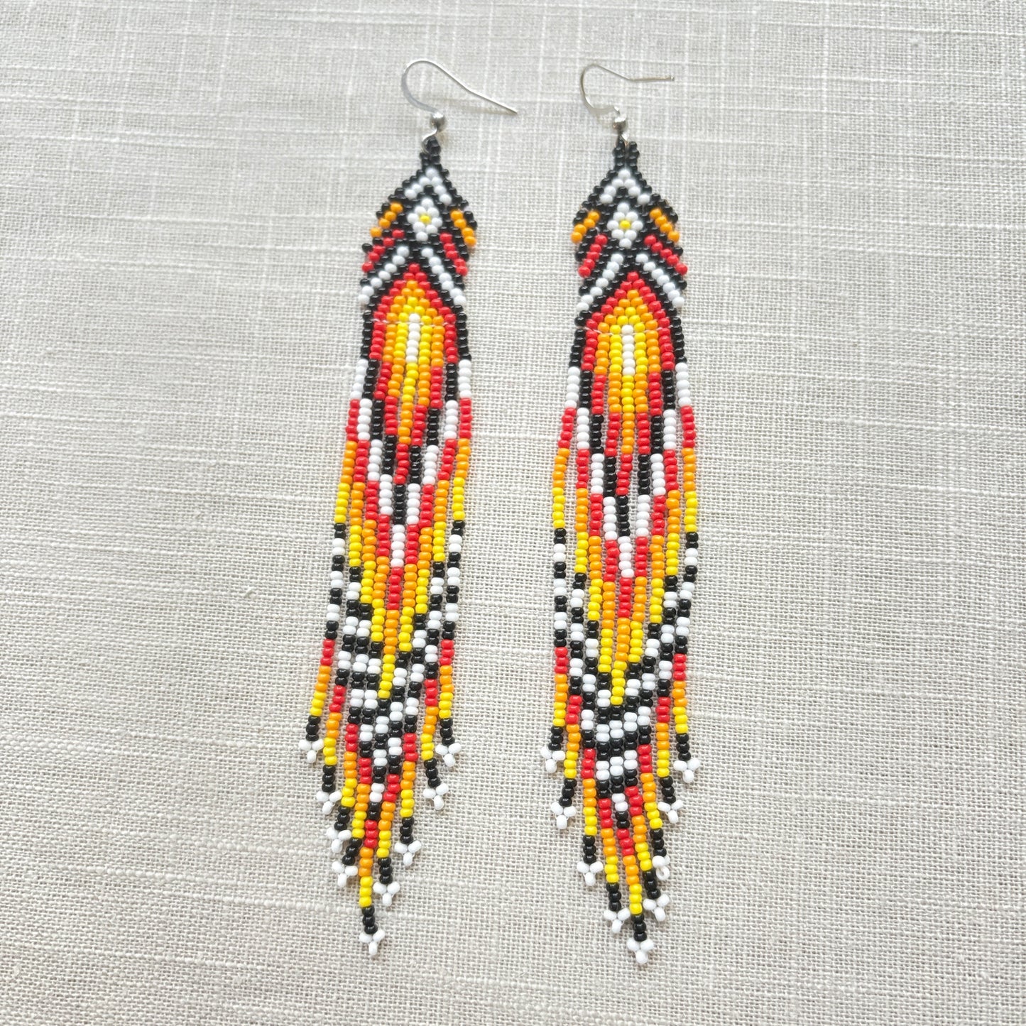 Boucles d'oreilles en perles de verre (Miçanga) - Franges multicolores - Ethnie Borari