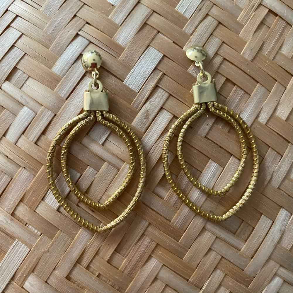 Brincos Capim Dourado oval duplo