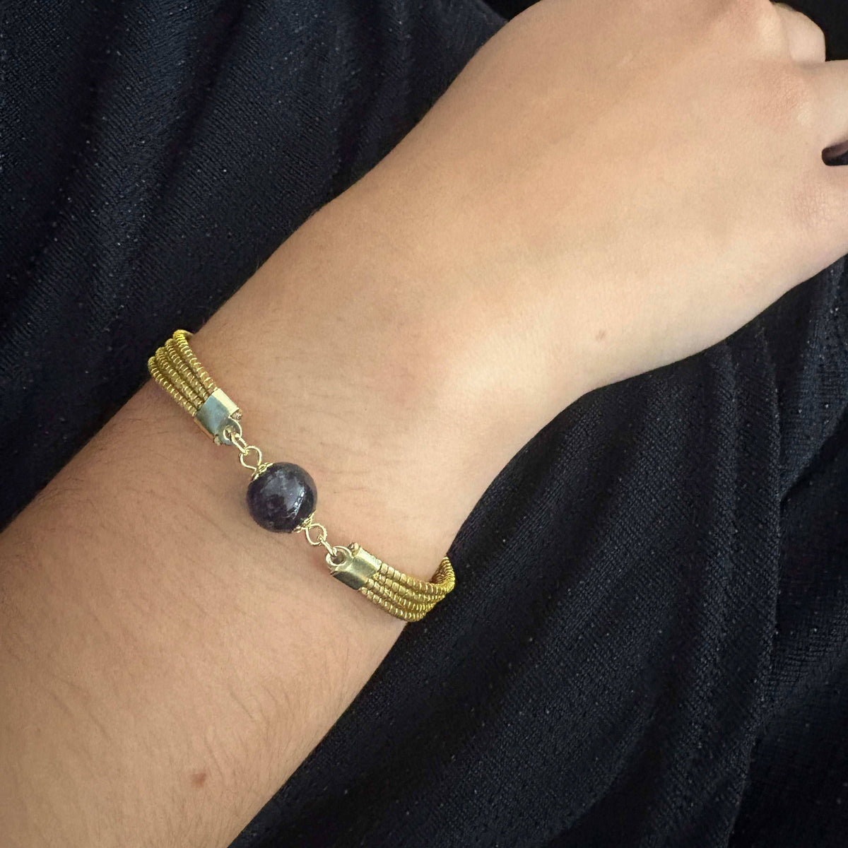 Pulseira Capim Dourado - pedra natural Ametista