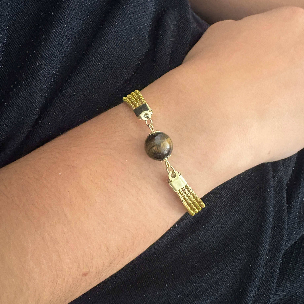 Pulseira Capim Dourado - pedra natural Olho-de-tigre