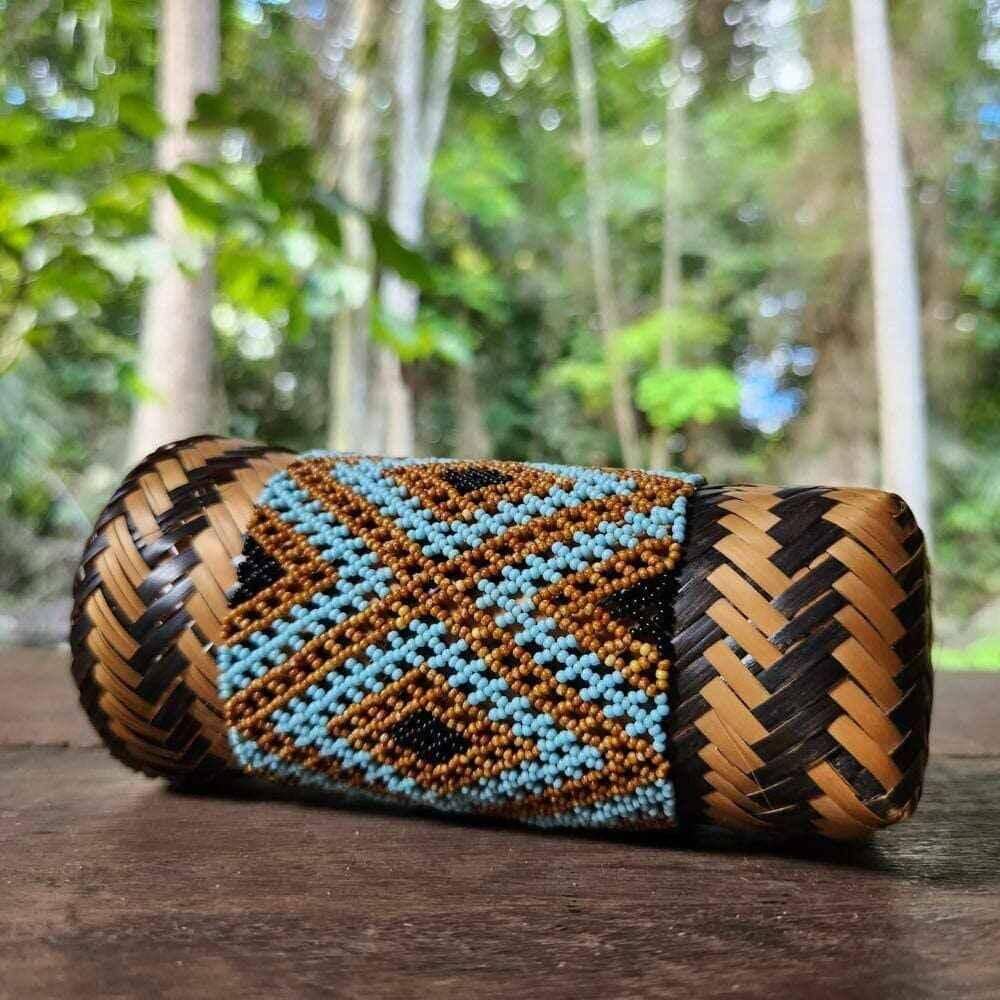 Bracelet en perles de verre (Miçanga) - grande taille - bleu marron noir