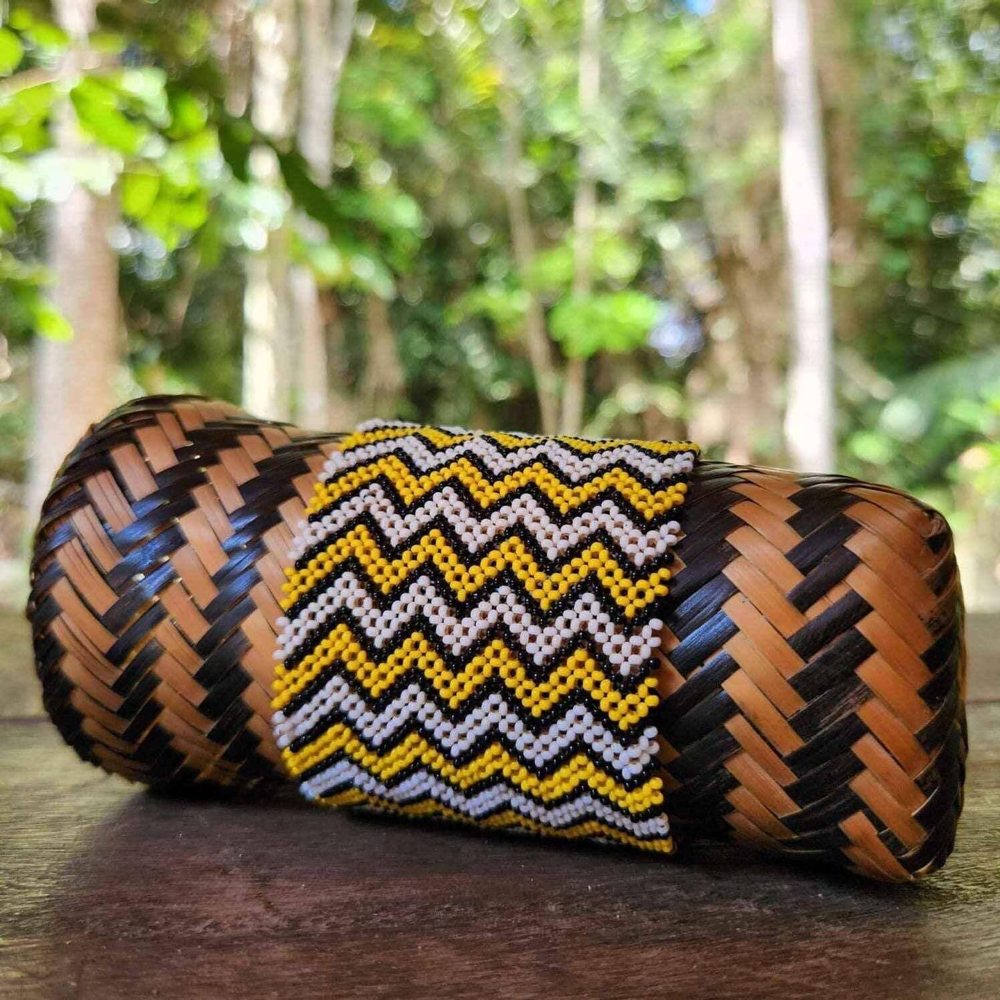 Bracelet en perles de verre (Miçanga) - grande taille - jaune blanc noir