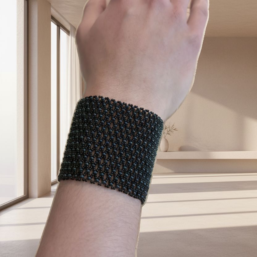 Bracelet en perles de verre - Noir et vert - Ethnie Marubo Bracelet Ethnie Marubo, localisée dans l'état d'Amazonas au nord du Brésil.