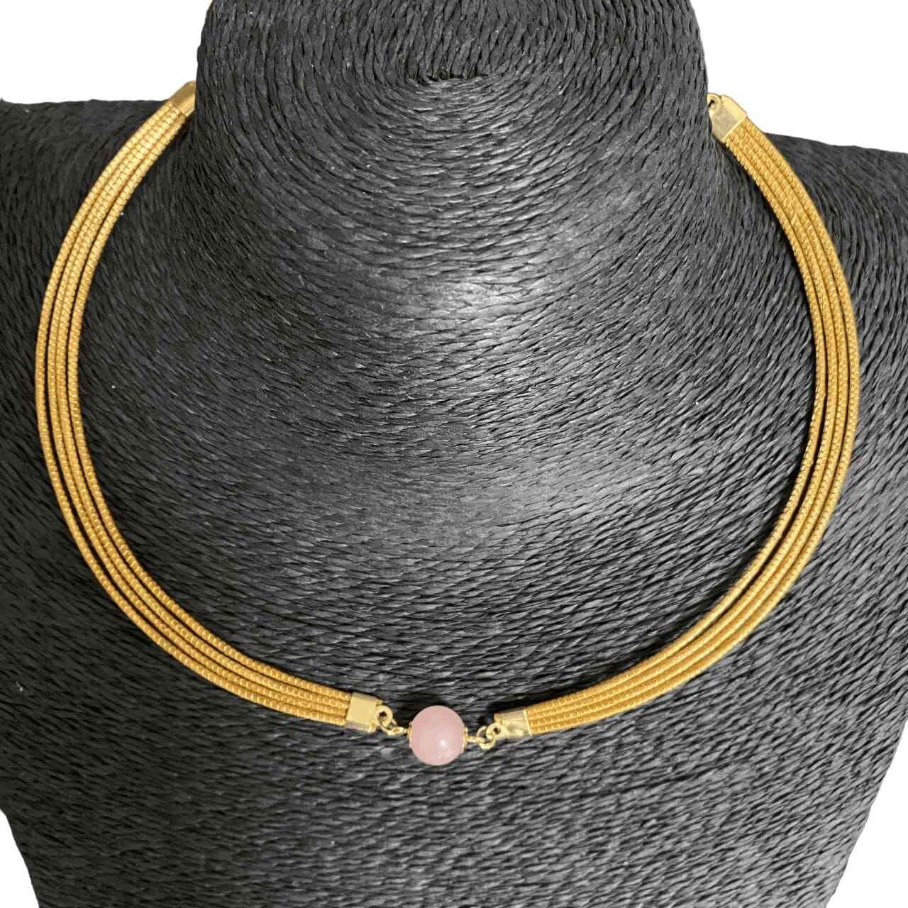 Collier Capim Dourado 4 lignes - pierre naturelle quartz rose