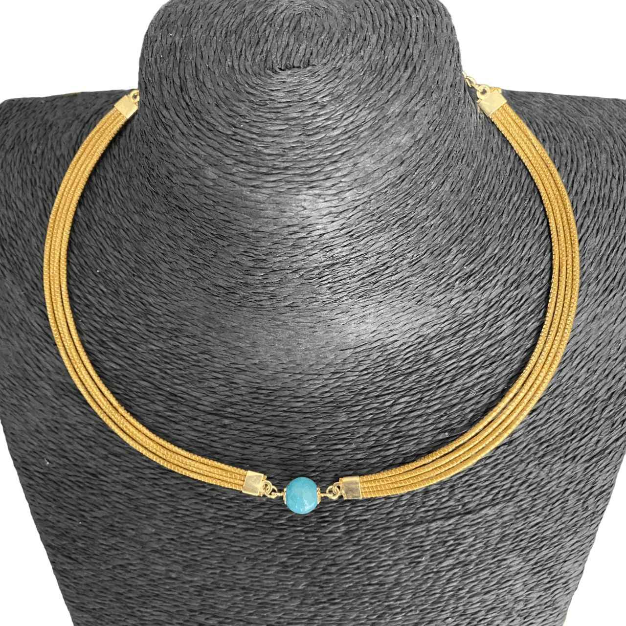 Collier Capim Dourado 4 lignes - pierre naturelle amazonite bleue