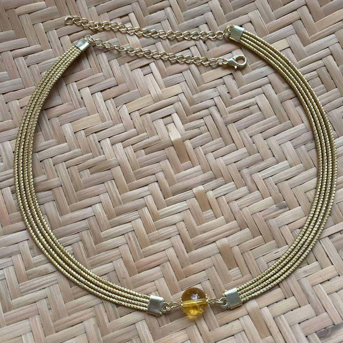 Colar Capim Dourado 4 fios - pedra natural citrino