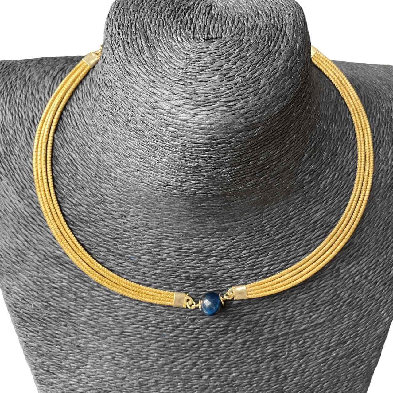 Collier Capim Dourado 4 lignes - pierre naturelle oeil de tigre bleu