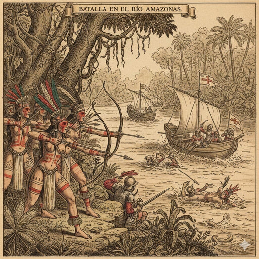 Illustration d’un affrontement entre des personnages sur une berge et dans un bateau