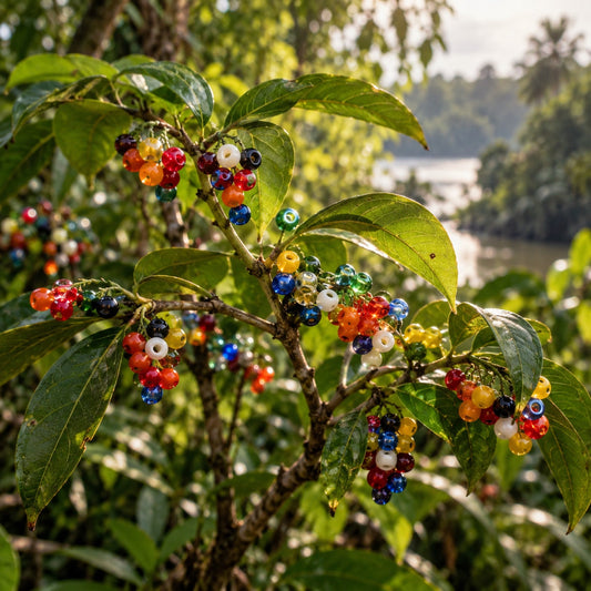 plante avec des petites perles de verre accroche comme des fruits 