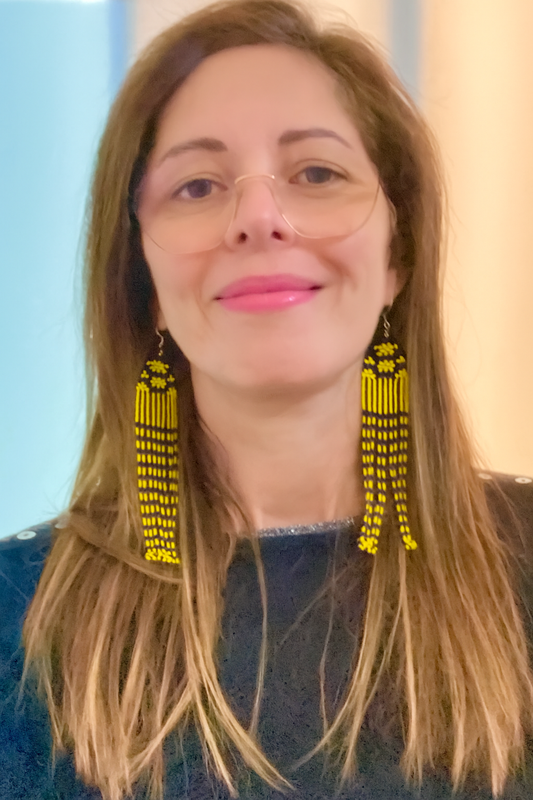 Boucles d'oreilles&nbsp;en perles de verre (Miçanga) - jaune et noir - Ethnie Kayapo