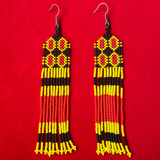 Boucles d'oreilles Miçanga - jaune noir et rouge - Ethnie Kayapo