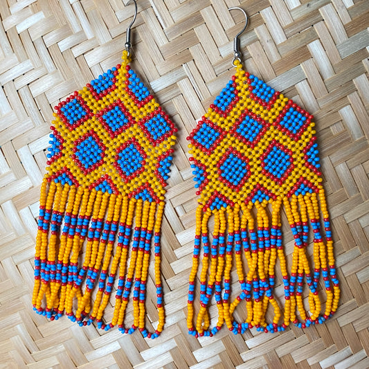 Boucles d'oreilles Miçanga - orange bleu et rouge - Ethnie Kayapo