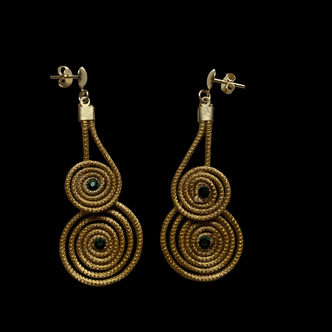 Boucles d'oreilles Capim Dourado 2 mandalas cristal couleur émeraude superposés