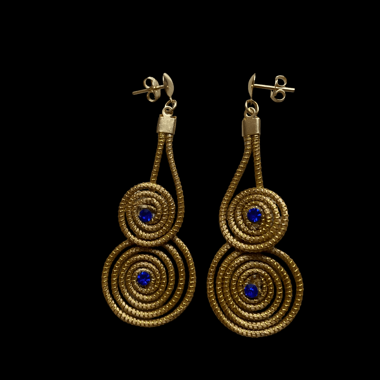 Boucles d'oreilles Capim Dourado 2 mandalas cristal couleur saphir superposés