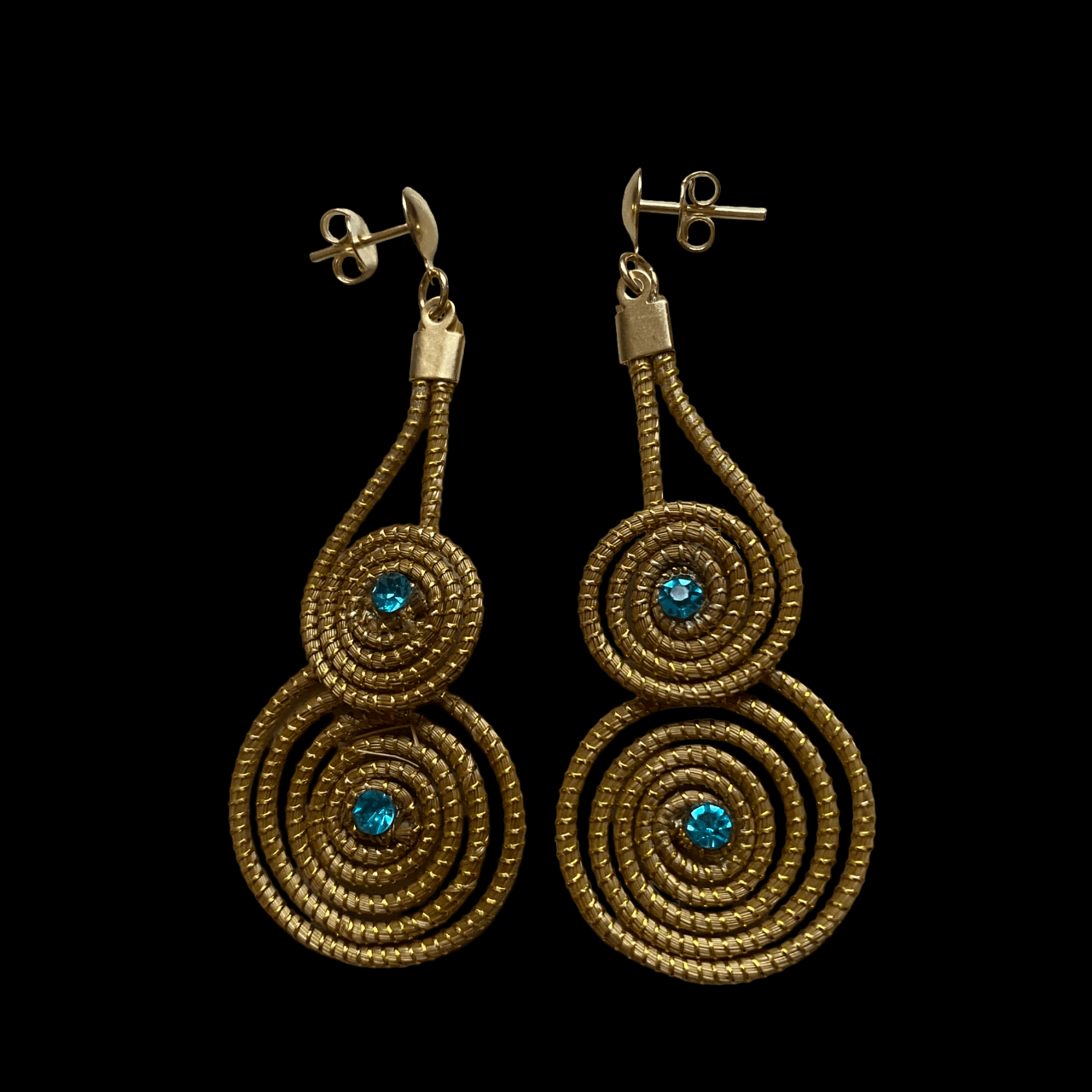 Boucles d'oreilles Capim Dourado 2 mandalas cristal couleur turquoise superposés