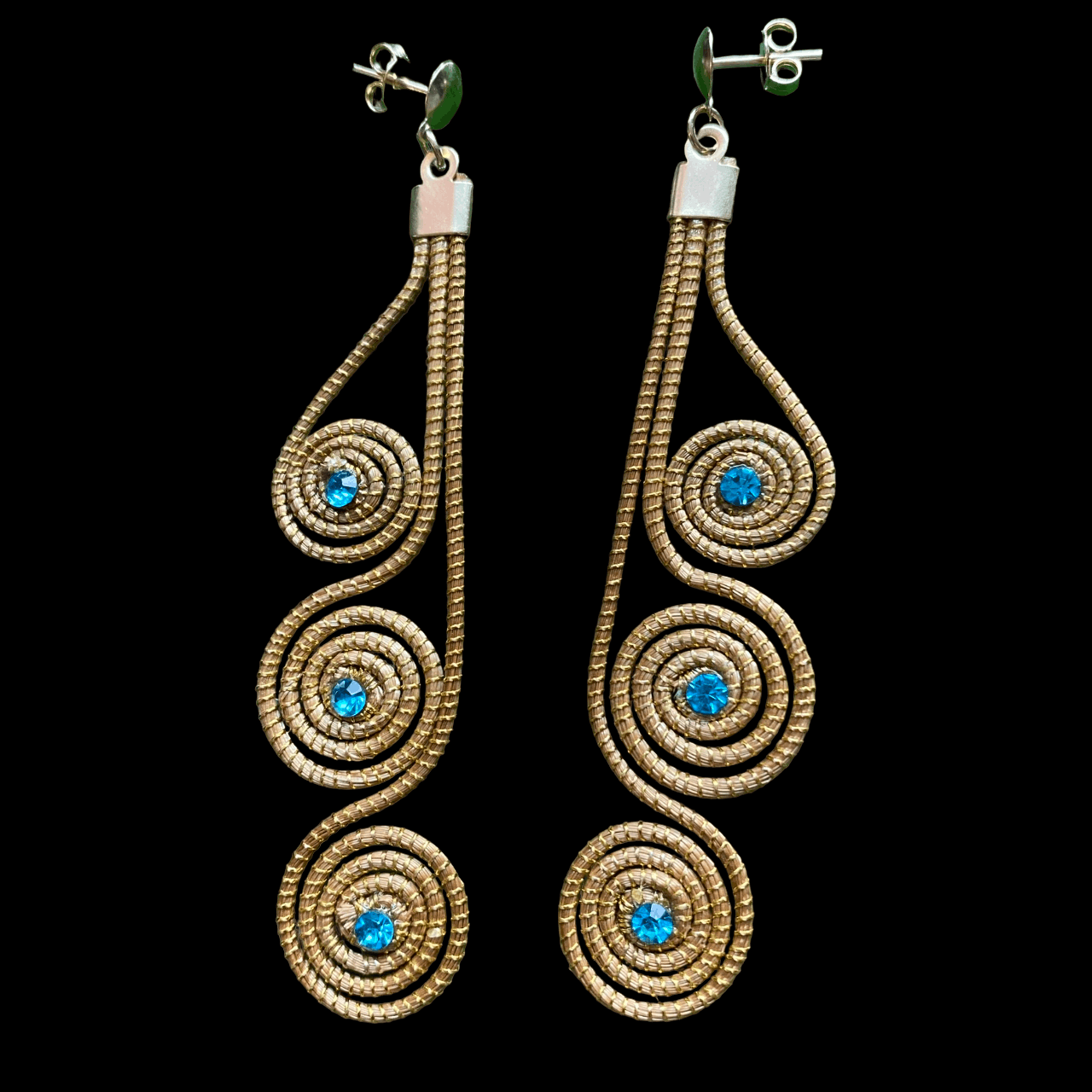 Boucles d'oreilles Capim Dourado 3 mandalas cristal alignés