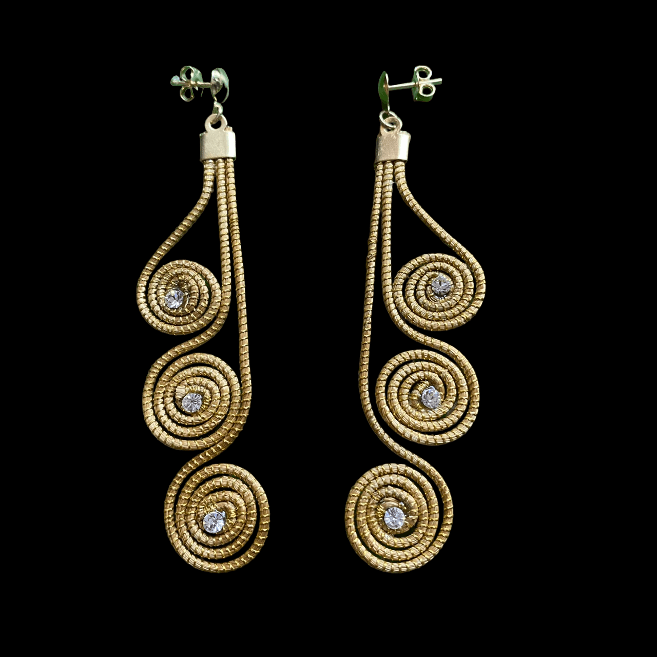 Boucles d'oreilles Capim Dourado 3 mandalas cristal couleur diamant alignés