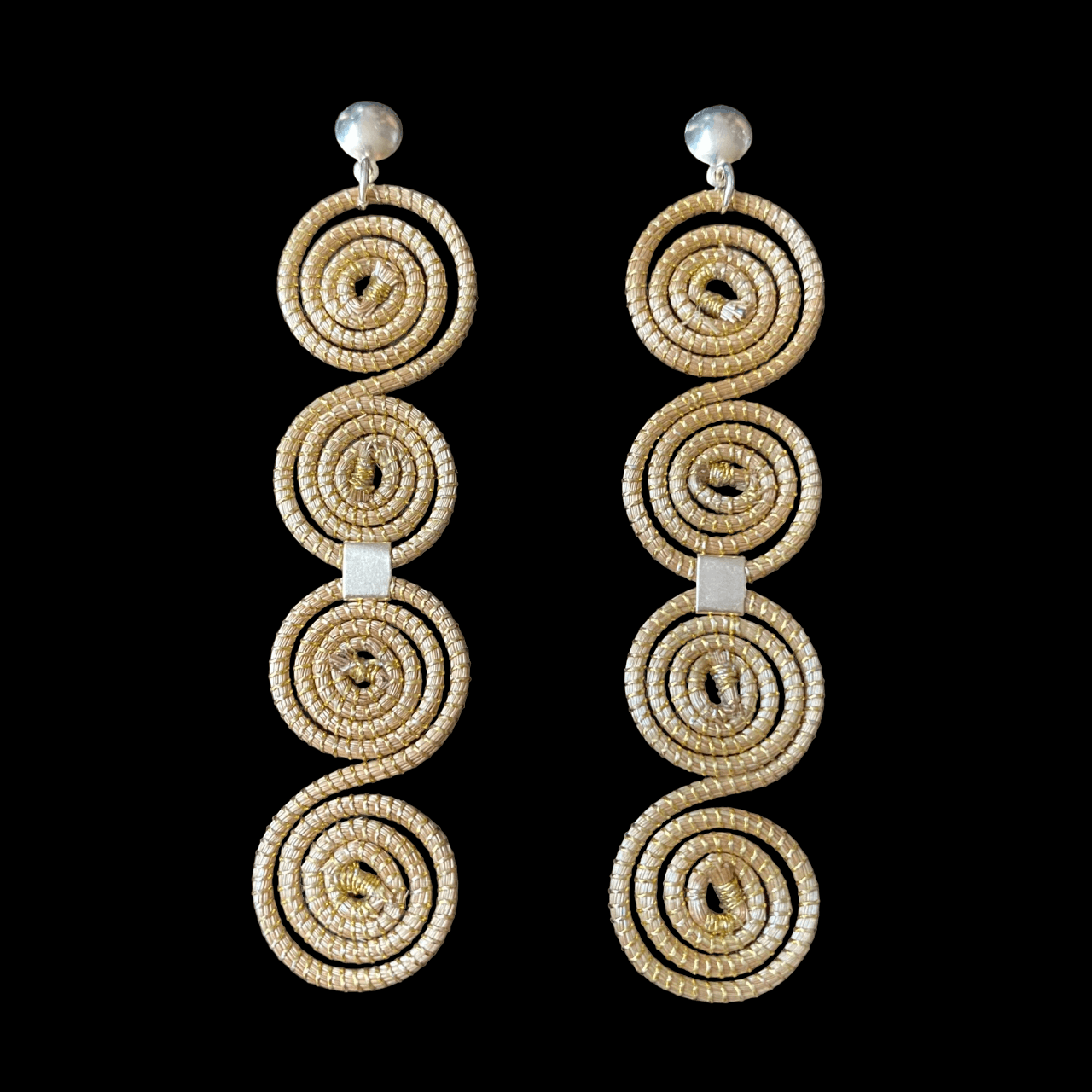 Boucles d'oreilles Capim Dourado 4 mandalas alignés