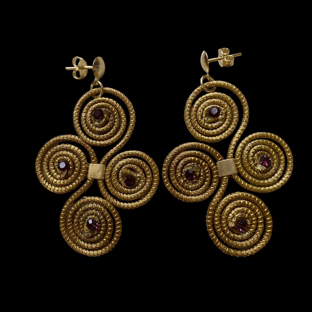 Boucles d'oreilles Capim Dourado 4 mandalas cristal couleur améthyste en croix