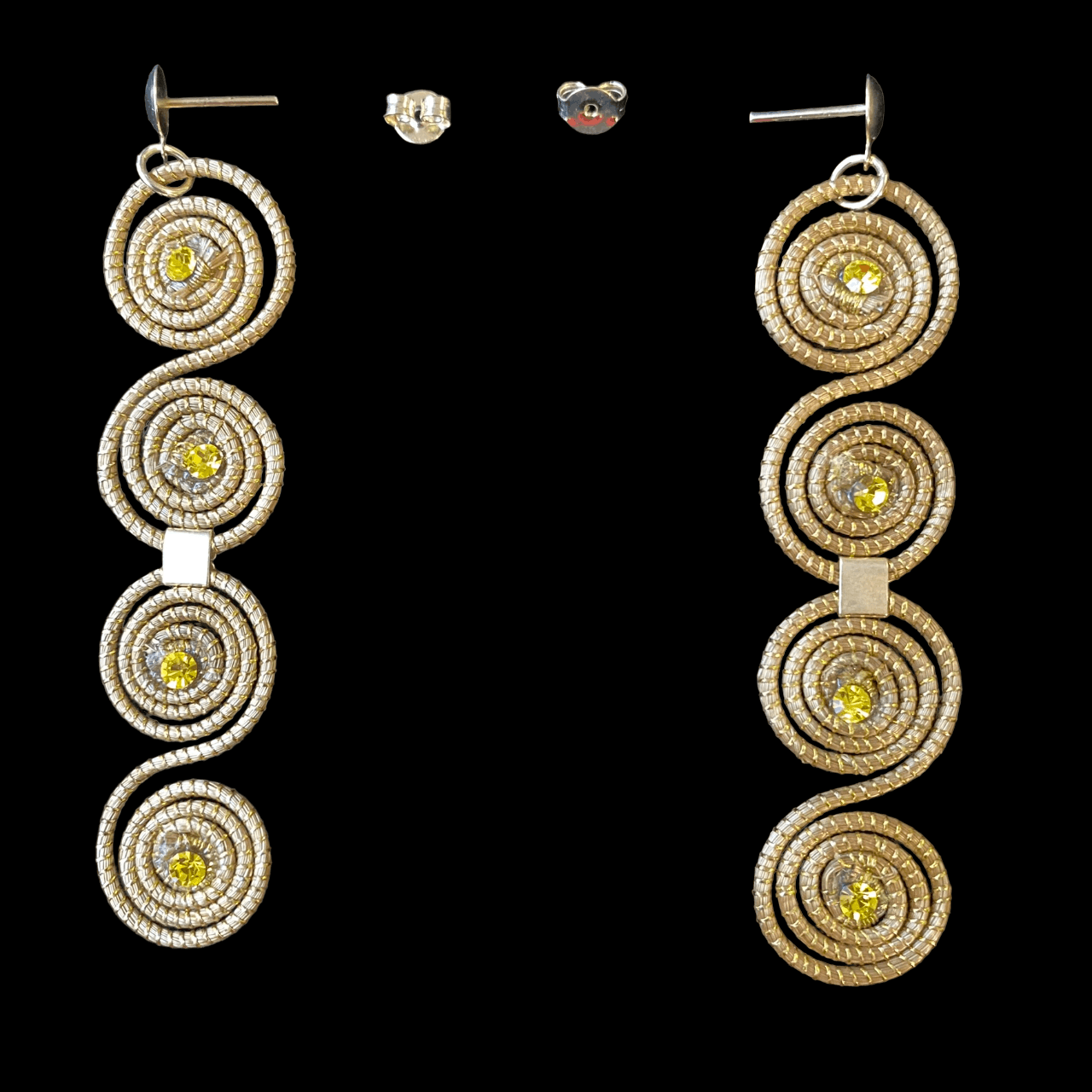 Boucles d'oreilles Capim Dourado 4 mandalas cristal couleur citrine alignés