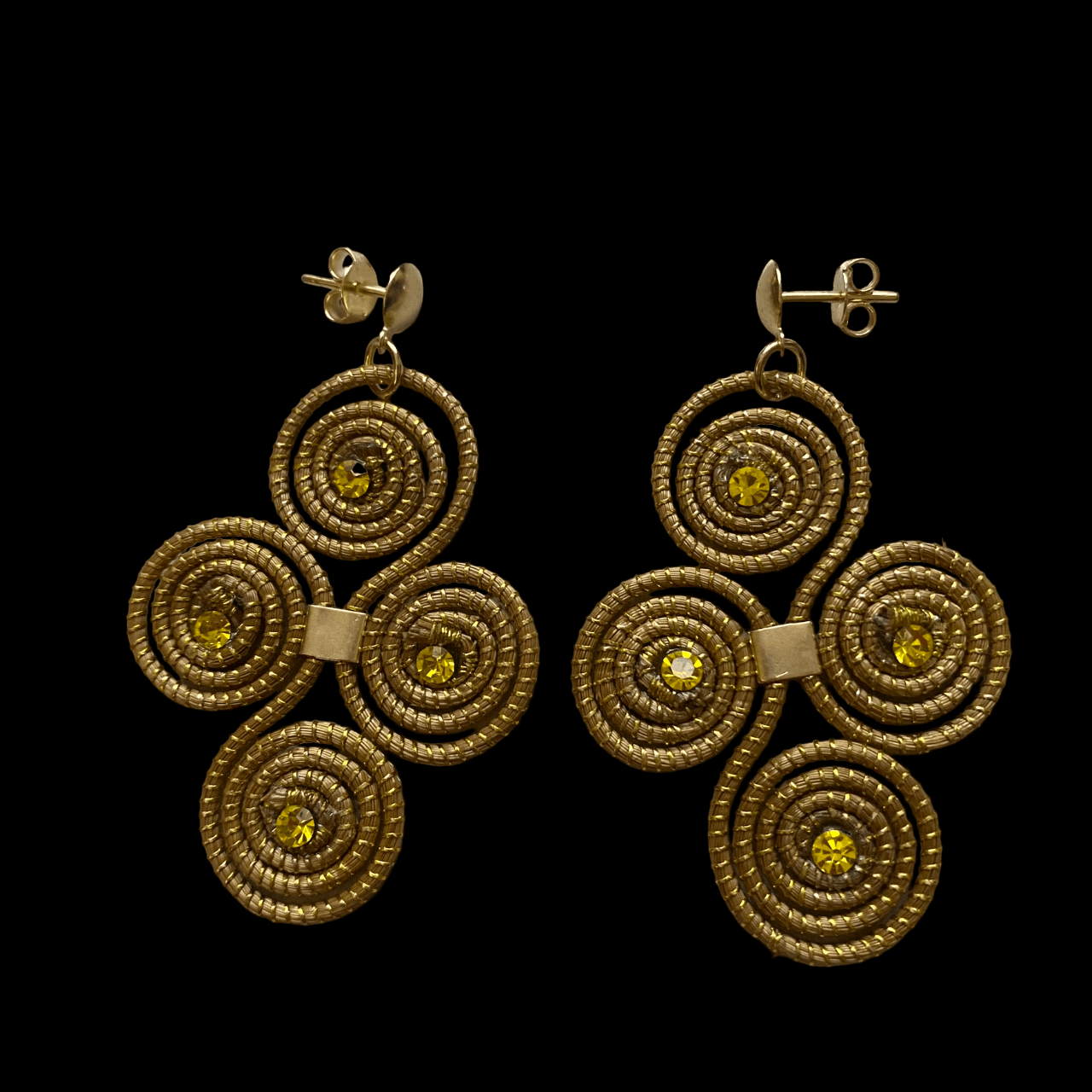 Boucles d'oreilles Capim Dourado 4 mandalas cristal couleur citrine en croix