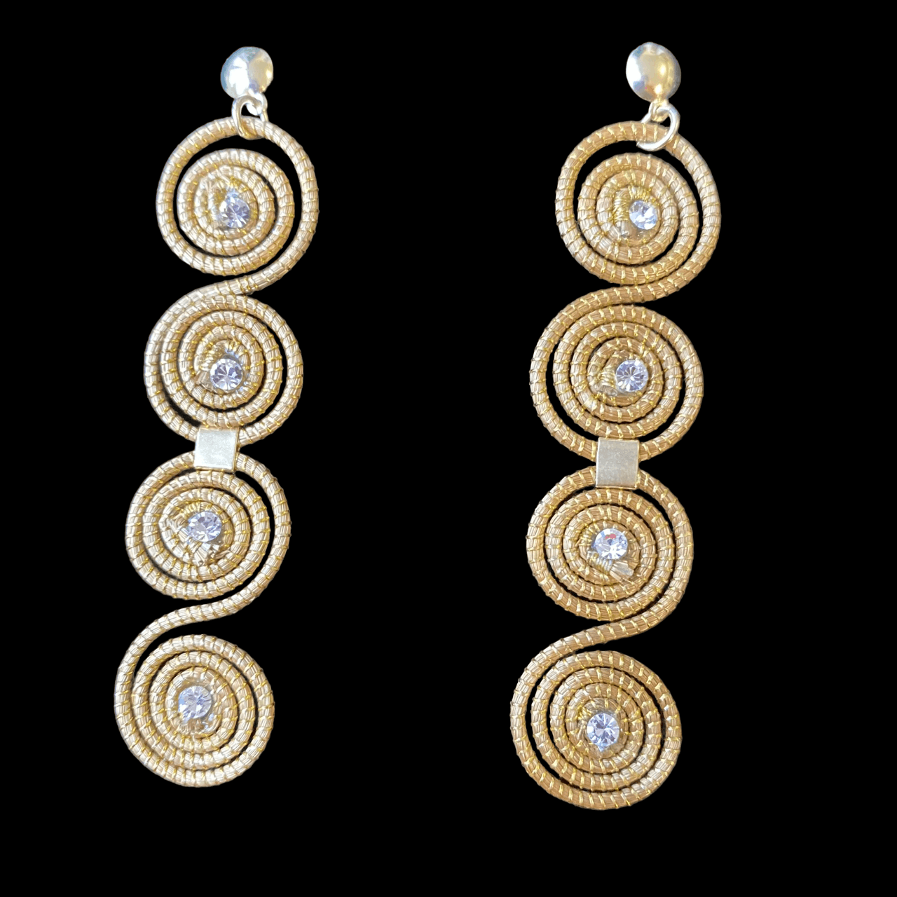 Boucles d'oreilles Capim Dourado 4 mandalas cristal couleur diamant alignés