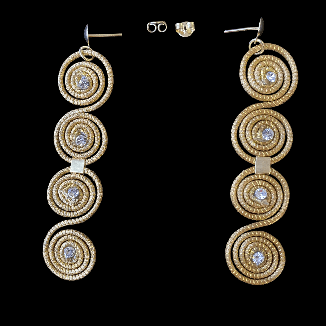 Boucles d'oreilles Capim Dourado 4 mandalas cristal couleur diamant alignés