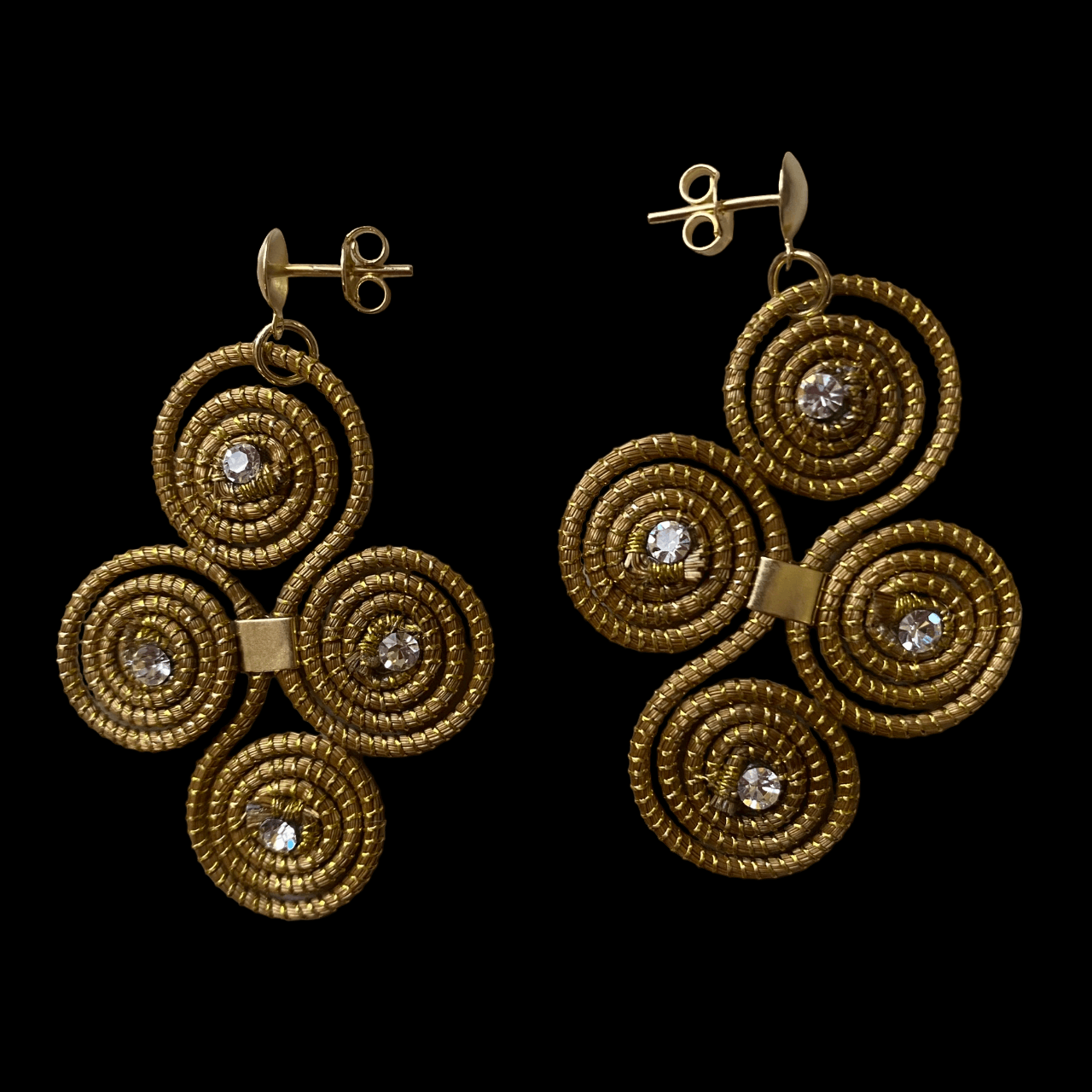 Boucles d'oreilles Capim Dourado 4 mandalas cristal couleur diamant en croix