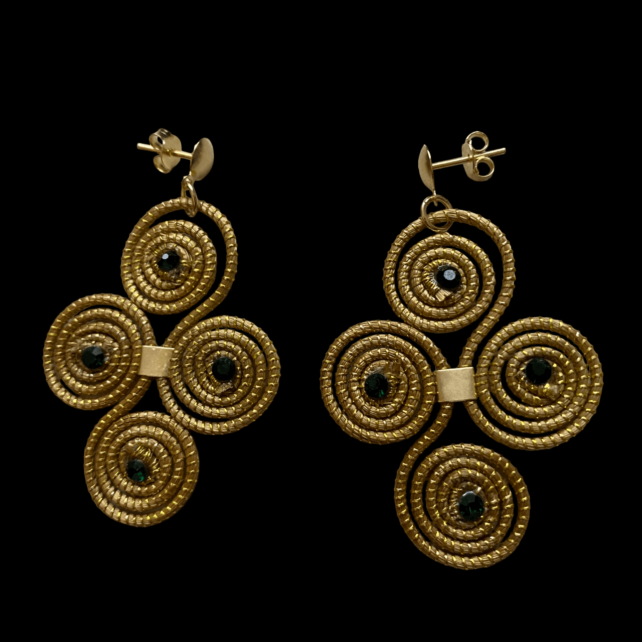 Boucles d'oreilles Capim Dourado 4 mandalas cristal couleur émeraude en croix