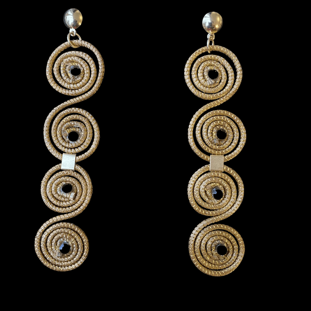 Boucles d'oreilles Capim Dourado 4 mandalas cristal couleur noire alignés