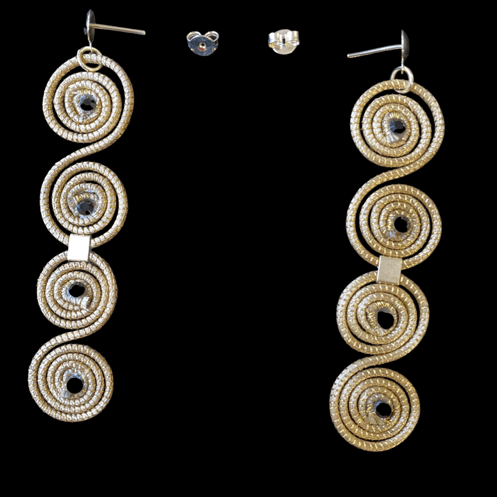 Boucles d'oreilles Capim Dourado 4 mandalas cristal couleur noire alignés