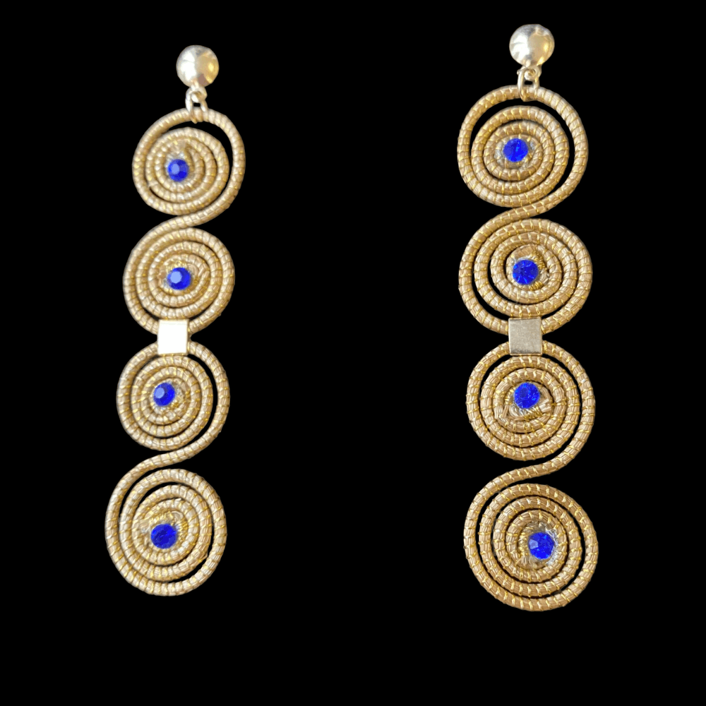 Boucles d'oreilles Capim Dourado 4 mandalas cristal couleur saphir alignés