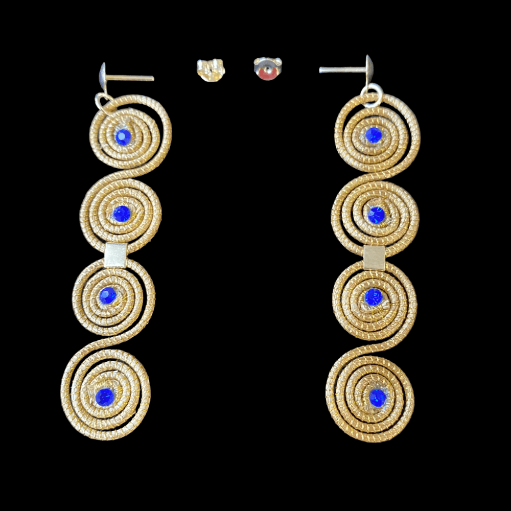 Boucles d'oreilles Capim Dourado 4 mandalas cristal couleur saphir alignés