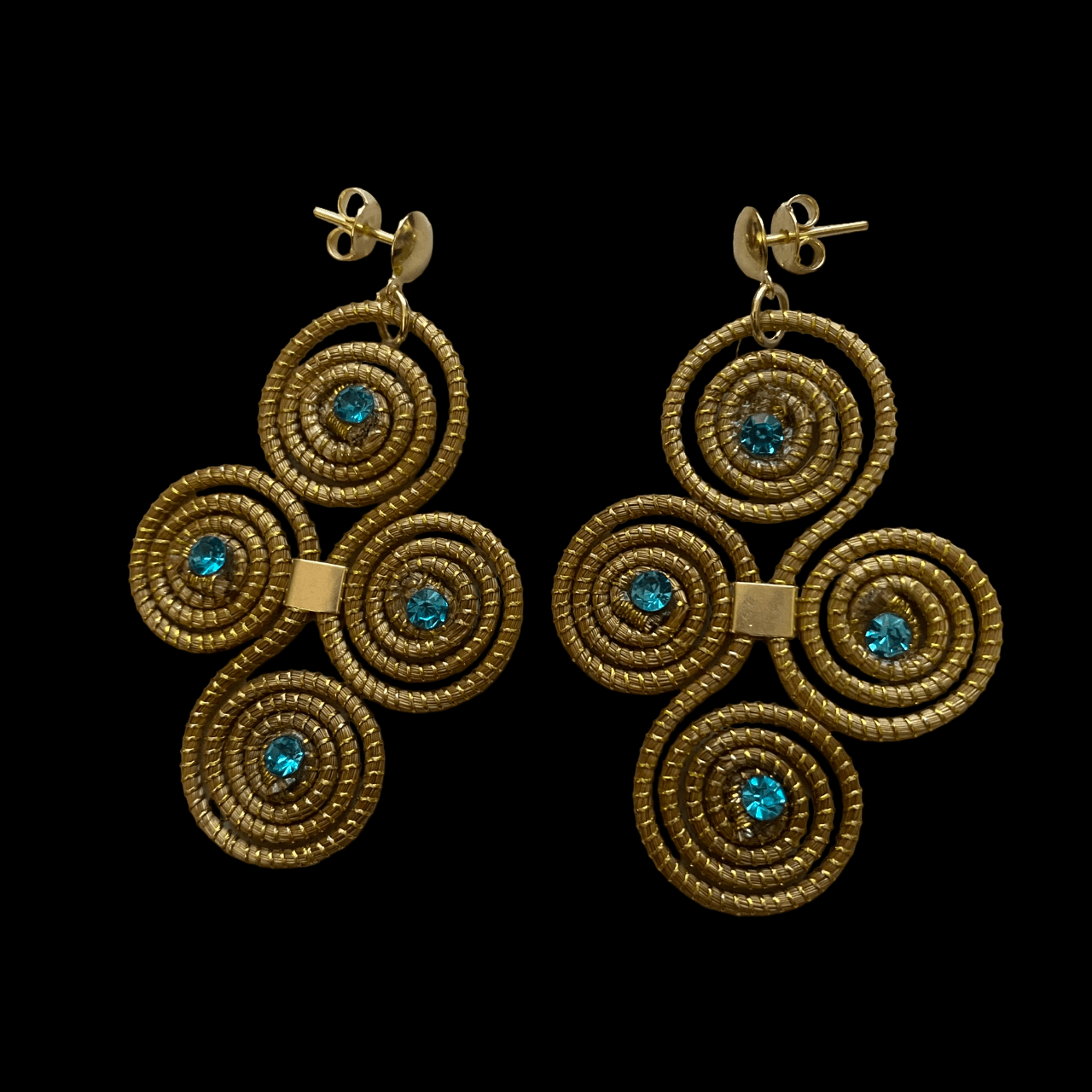 Boucles d'oreilles Capim Dourado 4 mandalas cristal en croix