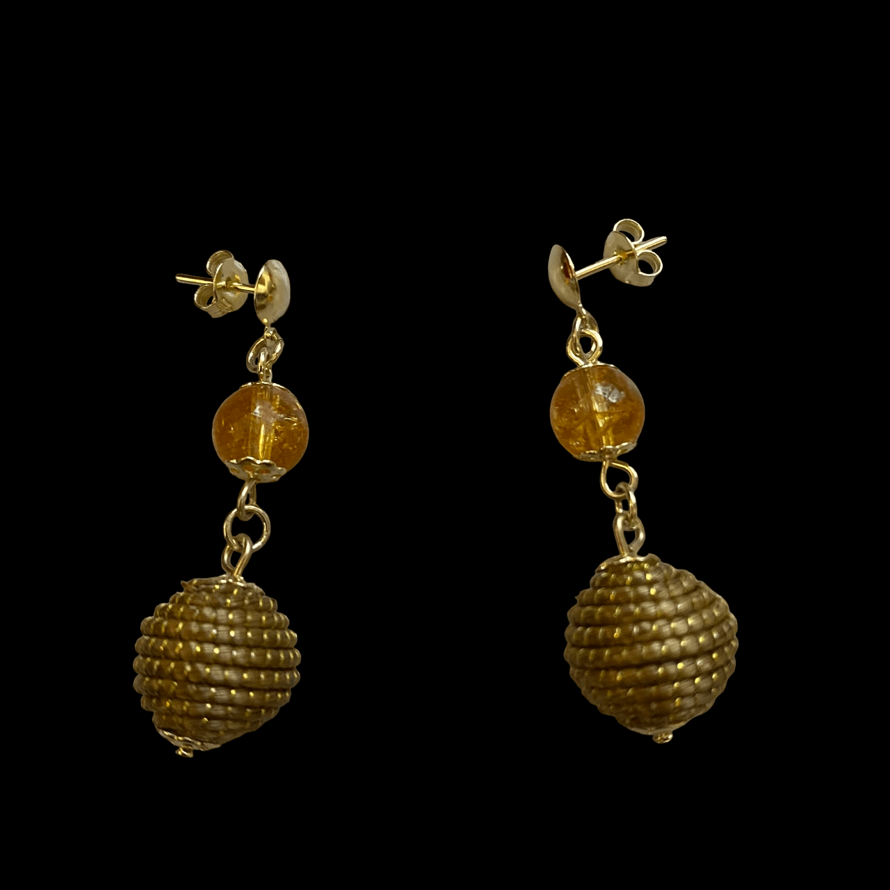 Boucles d'oreilles Capim Dourado boule et pierre naturelle citrine